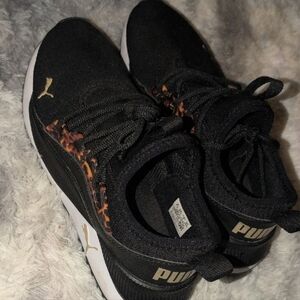 Puma Black & Gold Sneakers with Leopard Print Details Highlights